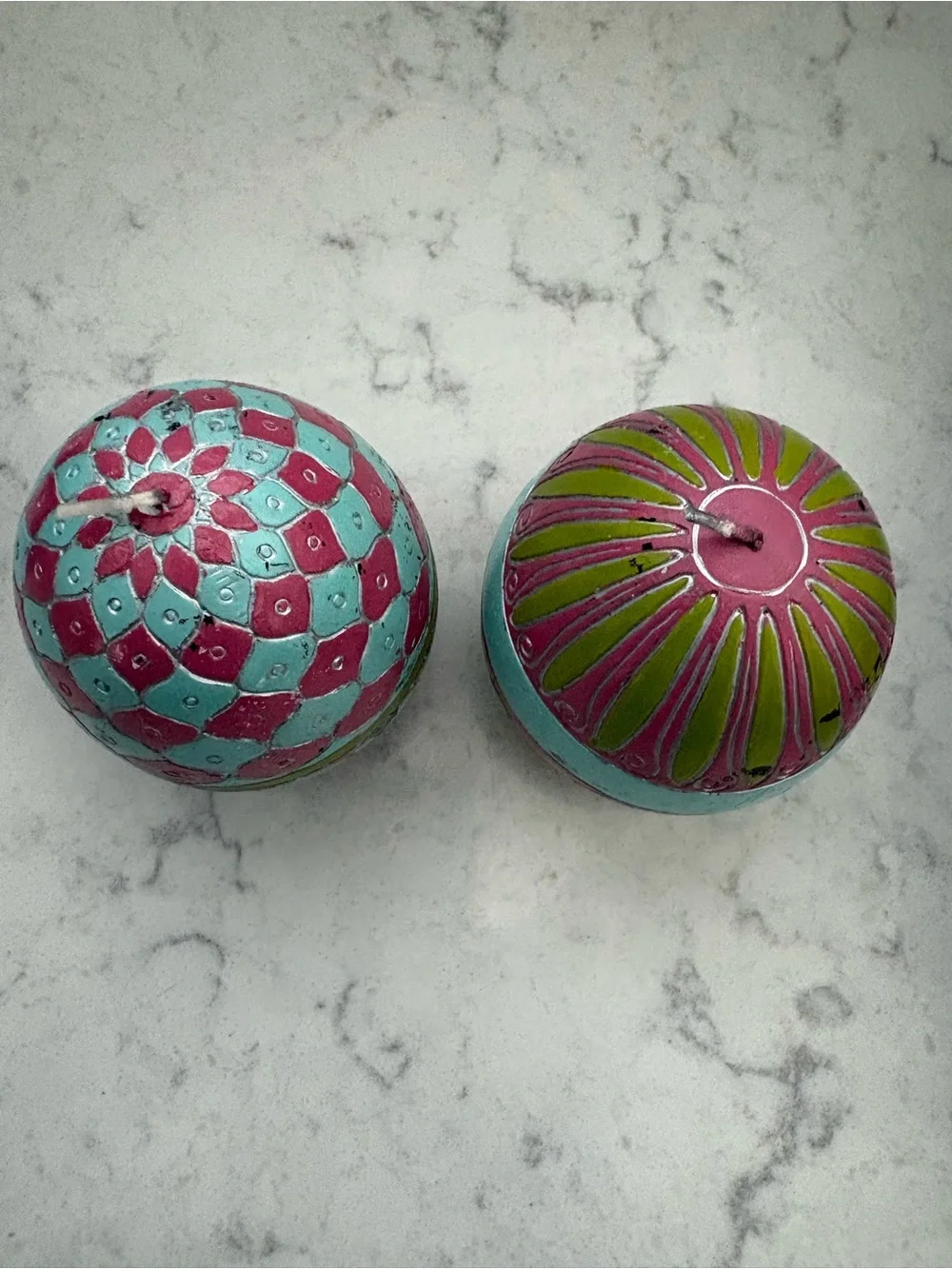 Pottery Barn Decorative Egg CANDLE Set in Turquoise, Pink & Green